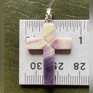 P3315 Large cross wampum quahog pendant sterling silver